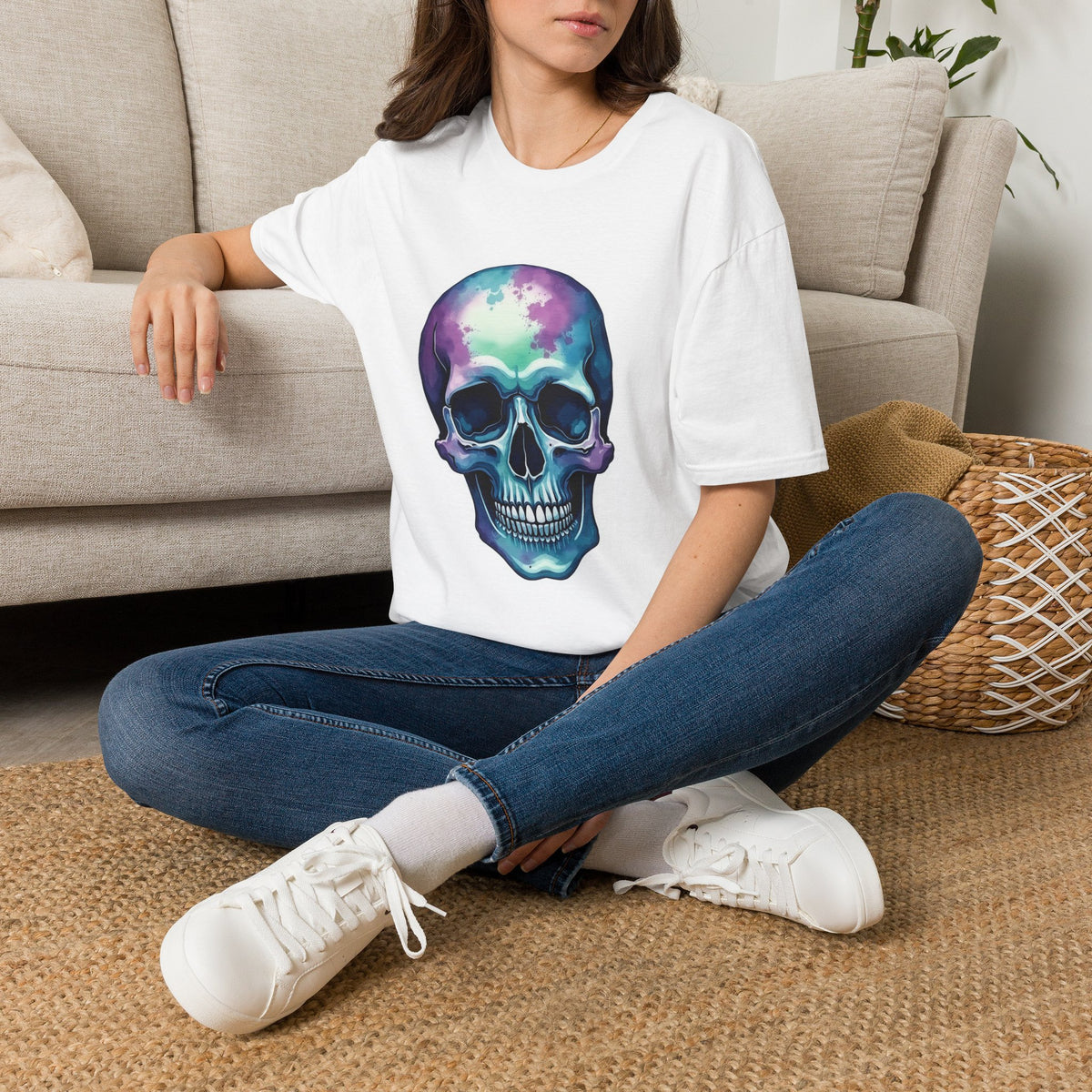 Colorful Watercolor Skull T-Shirt — Vibrant Gothic Graphic Tee