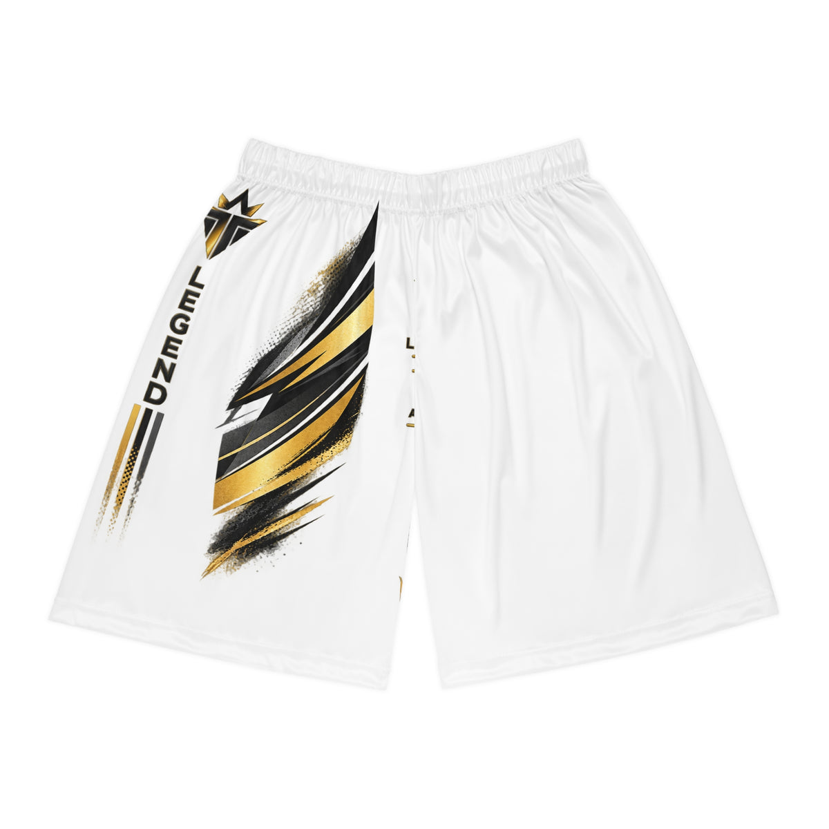 Legend Basketball Shorts — White Gold Brushstroke Athletic Shorts