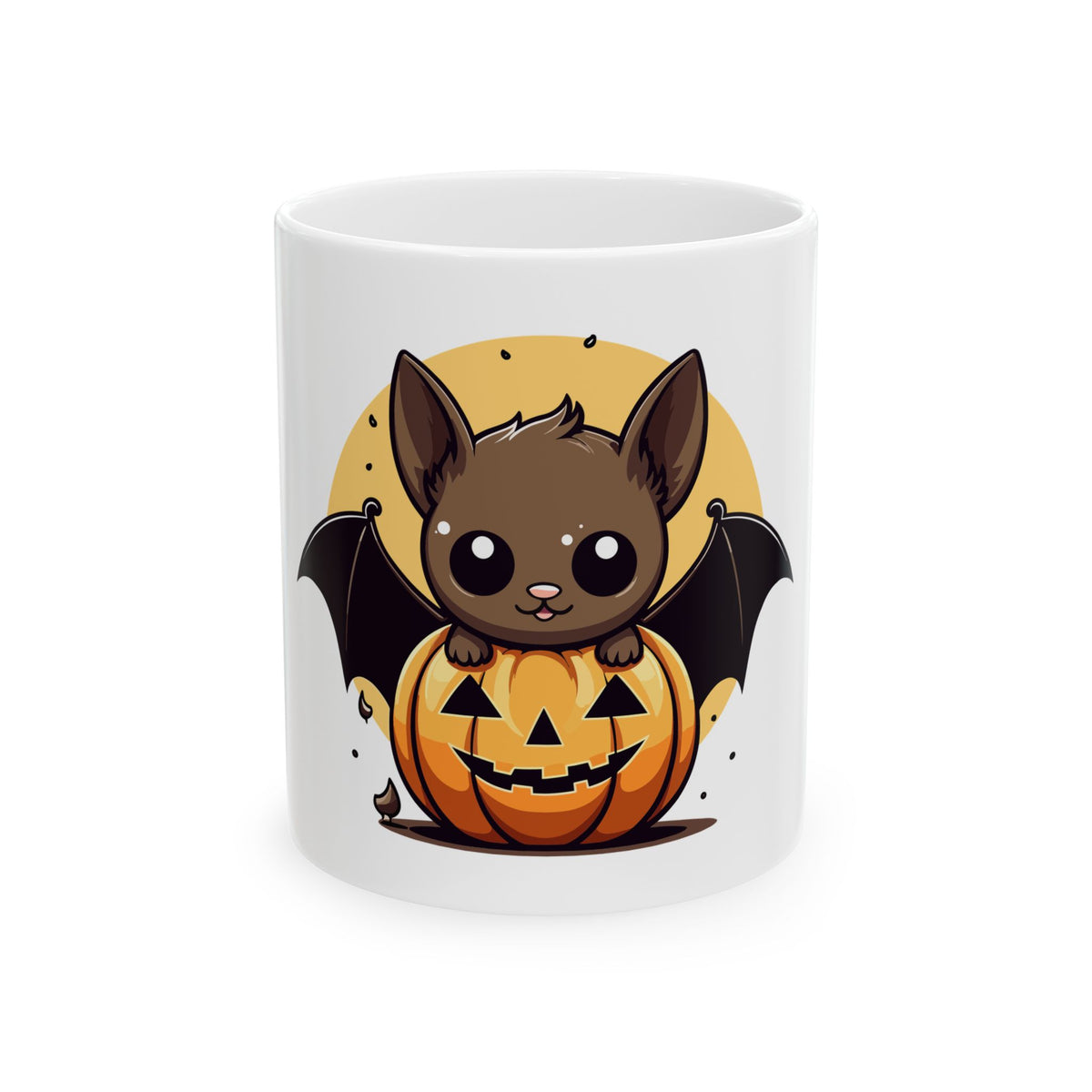 Cute Bat on Jack-O'-Lantern Halloween Mug (11oz & 15oz)