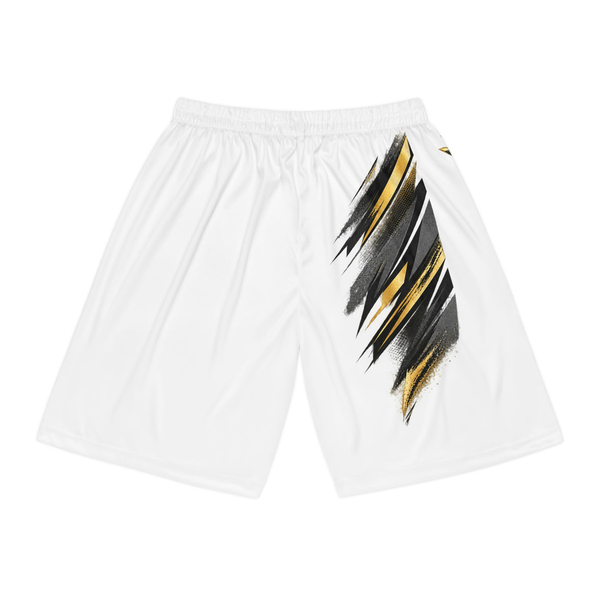 Legend Basketball Shorts — White Gold Brushstroke Athletic Shorts