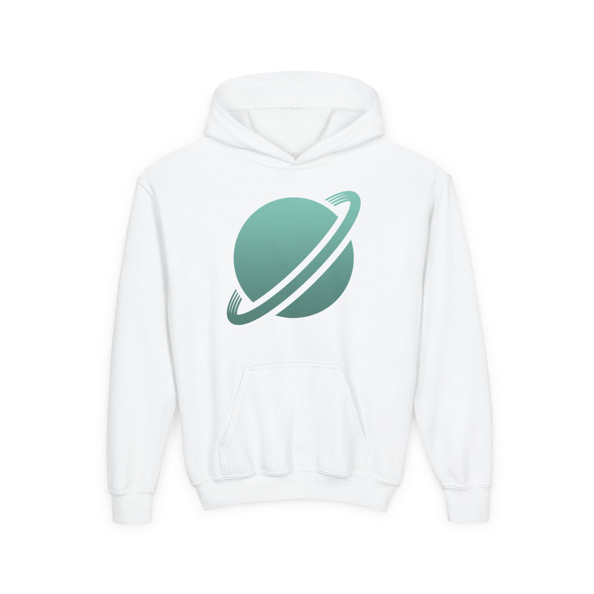 Kids Planet Graphic Hoodie — Teal Saturn Space Sweatshirt for Youth